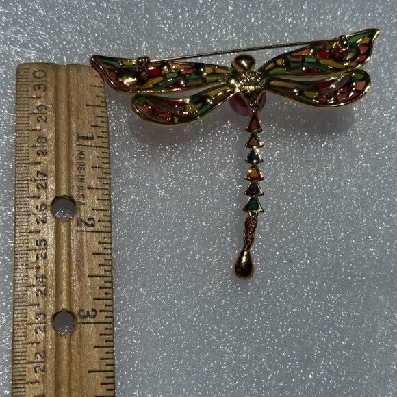 Elegant Joan Rivers Plique aJour Dragonfly Collectors Brooch 3" - Picture 3 of 6